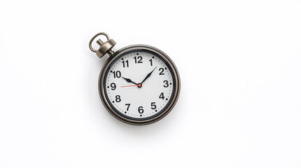Overhead bird's-eye view of a vintage clock on a white background. Top-down perspective, clean lines, detailed clock face. Isolated against a pure white backdrop.jpg