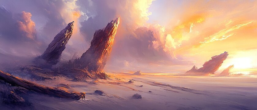 Sunrise over an alien beach