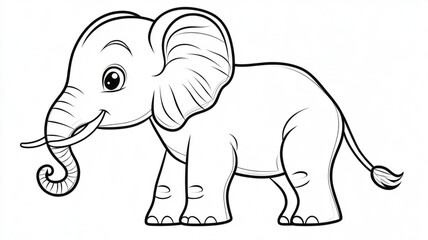 Obraz premium Cartoon style elephant line drawing, black and white, cute.