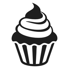 Simplified cupcake icon is displayed showing decorative swirls and base in outline style