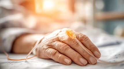 IV Drip: A Patient's Hand in Hospital Bed