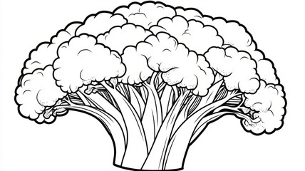 Fototapeta premium Black and white outline illustration of a broccoli head.