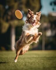 Playful dog leaps for frisbee