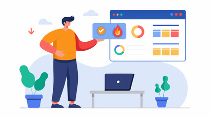 A designer uses heat map data to determine the most optimal placement for important calltoaction buttons on a website.. Vector illustration