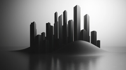 Monochrome silhouette of evolving skyline with urban shapes capturing architectural shift
