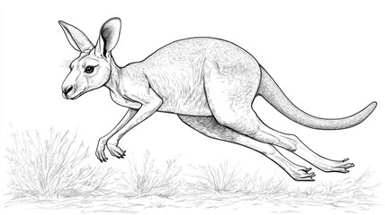 Illustrated kangaroo sketch jumping in natural habitat.