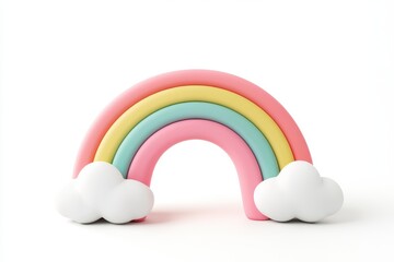 Fototapeta premium Colorful rainbow with clouds on white background