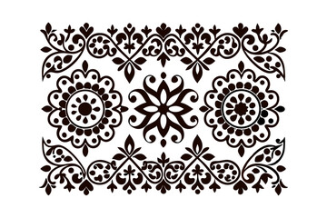 Elegant Geometric Floral Border and Diamond Motif Vector Illustration