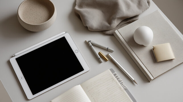 Learning setup with notebooks and highlighters in neutral tones