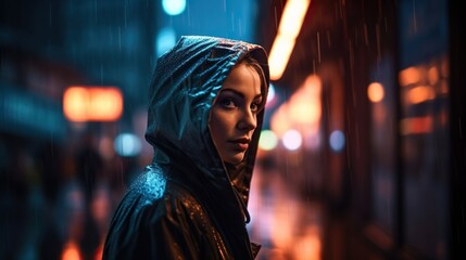 Rainy night city portrait