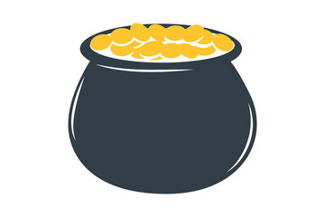 Pot with glitter gold for good luck. Illustration for St. Patrick's Day. Magic gold. 