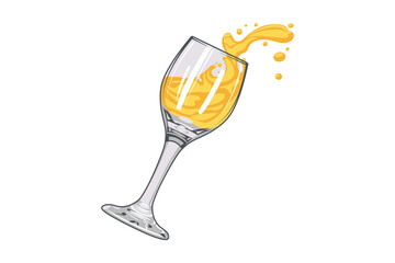 Wine glasses with splash drinks. Hand drawn icon. Vector illustration in sketch style