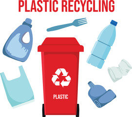 Plastic waste recycling vector illustration set  