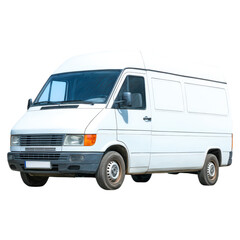 White Delivery Van Parked on Isolated Urban Street Environment, isolated on transparent background.