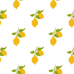 Summer seamless pattern with yellow lemons. Vector illustration 
