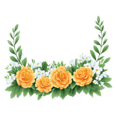 Floral Arrangement with Yellow Roses and White Daisies on Green Leaves, isolated on transparent background.