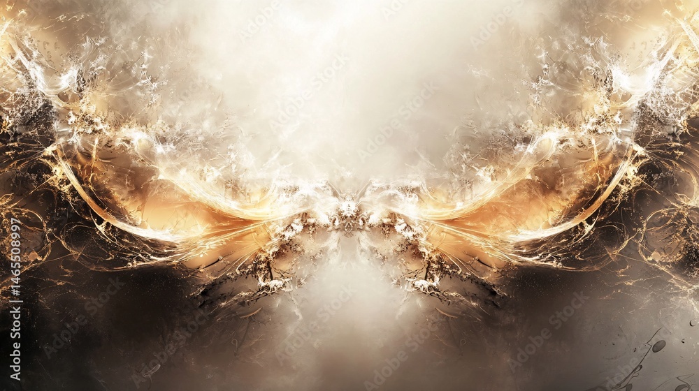 Poster Golden fractal wings taking flight in abstract background