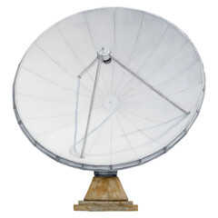 Large Satellite Dish on Ground for Receiving Data and Signals, isolated on transparent background.