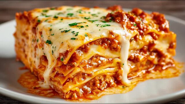 Delicious, cheesy lasagna on a plate 
