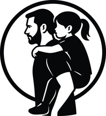 Father Carrying Daughter on Shoulders Silhouette – Isolated Vector with Transparent Background