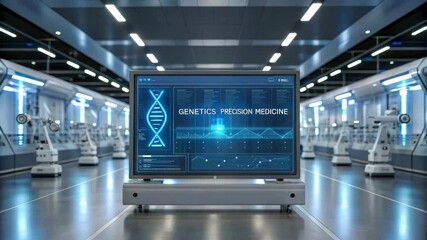 Genetics Medical breakthroughs , A futuristic hospital featuring AI-driven genome analysis technology. - Powered by Adobe