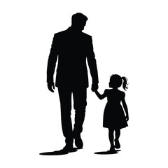 Silhouette of Father and Daughter Walking Together – Isolated Illustration with Transparent Background