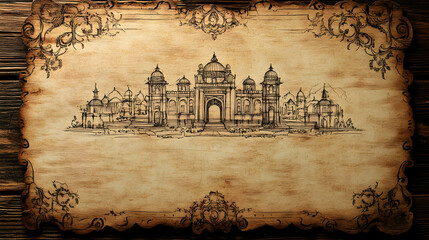 Vintage sketch of a historical Indian city skyline