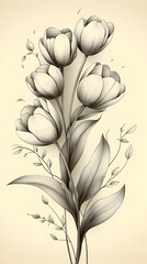 Elegant monochrome tulip bouquet illustration