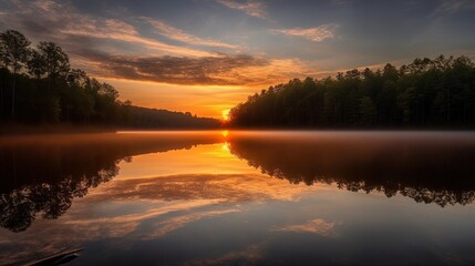 Fototapeta premium Serene sunrise over tranquil lake