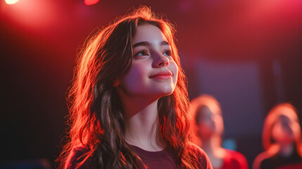 some young teen teenager actress and actors on a theatre rehearsal