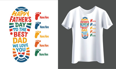 Father’s Day Footprint Shirt Design with Customizable Kids’ Names – High Resolution PNG Isolated on Transparent Background