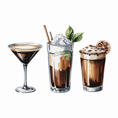 Watercolor Coffee Cocktails with Citrus Garnish and Cream