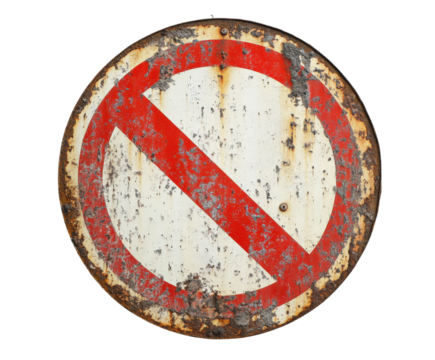 No entry sign displaying rusted warning urban environment isolated on transparent background