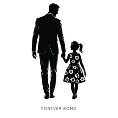 Silhouette of Father Holding Daughter’s Hand Walking Together – Isolated PNG with Transparent Background