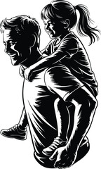 Joyful Moment Between Dad and Daughter in Piggyback Pose Isolated Transparent Vector Design