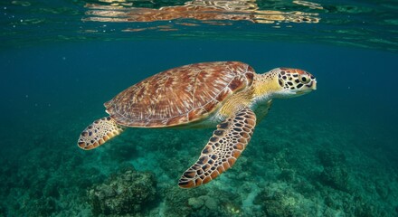 Fototapeta premium Sea turtle swimming over coral reef (2)