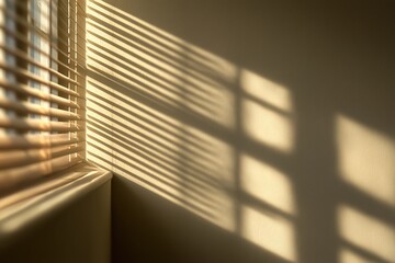 Warm sunlight casting window shadows on interior wall


