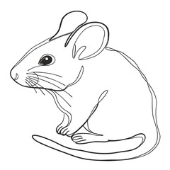 Obraz premium Simple continuous line drawing of a mouse. Minimalist one-line artwork capturing the charm and simplicity of small rodent form with playful ears.