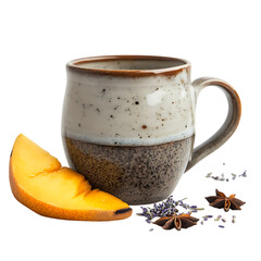 Mango Lavender and Star Anise in Ceramic Mug Isolated on Transparent Background