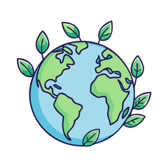 Earth day illustration of globe with leaves, world environment day, ecology and nature concept design