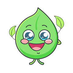 Cute kawaii leaf character cartoon vector illustration design nature plant green eco happy smile