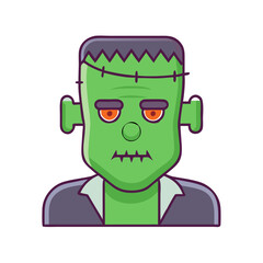Frankenstein monster halloween character vector illustration spooky horror cartoon face design icon