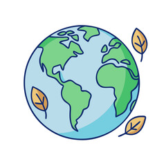 Earth globe with leaves vector illustration world environment day ecology concept nature planet earth