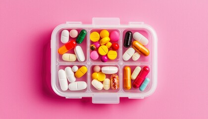 Pill organizer with assorted colorful pills