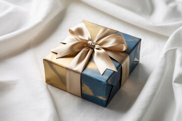 A luxurious gold and deep blue gift box