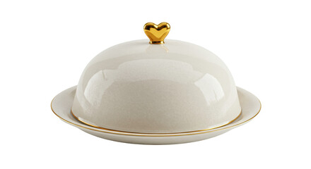 Isolated Elegant Butter Dish with Heart Shaped Knob