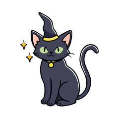 Black cat halloween witch costume vector illustration spooky magic kitten design graphic art