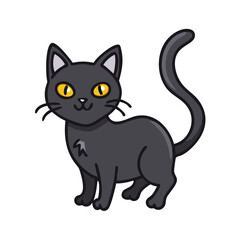 Illustration of a black cat pet domestic animal feline kitten kitty whiskers tail eyes