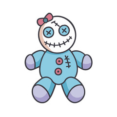 Cute voodoo doll with bow vector illustration halloween doll witchcraft magic cartoon design icon art