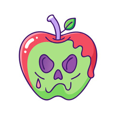 Evil poison apple halloween cartoon illustration vector graphic design concept for spooky season art